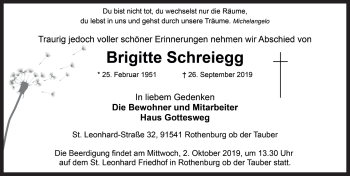 Traueranzeige von Brigitte Schreiegg von Rothenburg
