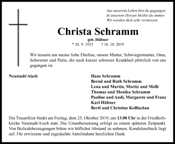 Traueranzeige von Christa Schramm von Neustadt/ Scheinfeld/ Uffenheim