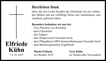 Traueranzeige von Elfriede Kühn von Neustadt/ Scheinfeld/ Uffenheim