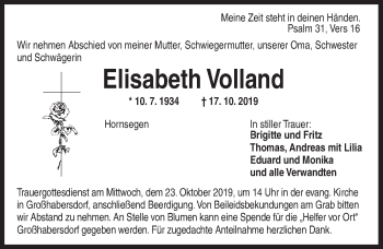 Traueranzeige von Elisabeth Volland von Ansbach