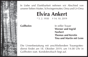 Traueranzeige von Elvira Ankert von Neustadt/ Scheinfeld/ Uffenheim