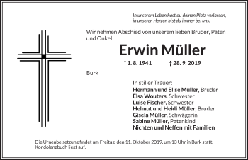 Traueranzeige von Erwin Müller von Dinkelsbühl/ Feuchtwangen