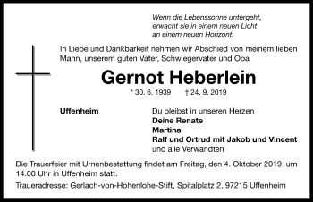 Traueranzeige von Gernot Heberlein von Neustadt/ Scheinfeld/ Uffenheim