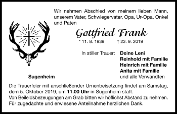 Traueranzeige von Gottfried Trank von Neustadt/ Scheinfeld/ Uffenheim