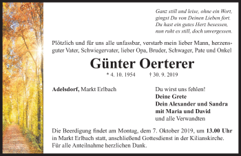 Traueranzeige von Günter Oerterer von Neustadt/ Scheinfeld/ Uffenheim