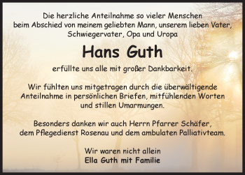 Traueranzeige von Hans Guth von Neustadt/ Scheinfeld/ Uffenheim