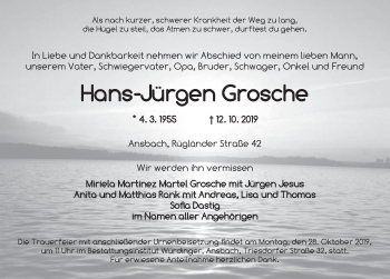 Traueranzeige von Hans-Jürgen Grosche von Ansbach