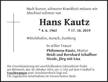 Traueranzeige von Hans Kautz von Dinkelsbühl/ Feuchtwangen