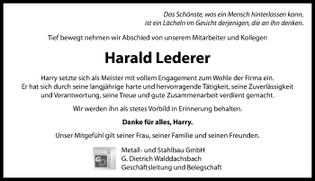 Traueranzeige von Harald Lederer von Rothenburg