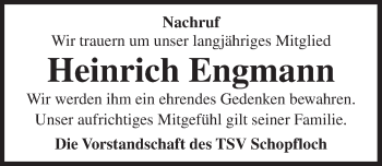 Traueranzeige von Heinrich Engmann von Dinkelsbühl/ Feuchtwangen