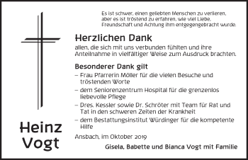Traueranzeige von Heinz Vogt von Ansbach