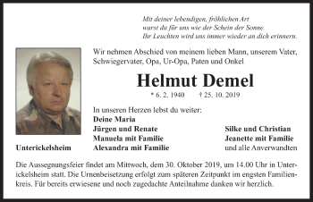 Traueranzeige von Helmut Demel von Neustadt/ Scheinfeld/ Uffenheim