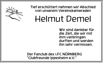 Traueranzeige von Helmut Demel von Neustadt/ Scheinfeld/ Uffenheim