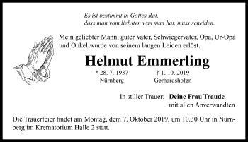 Traueranzeige von Helmut Emmerling von Neustadt/ Scheinfeld/ Uffenheim