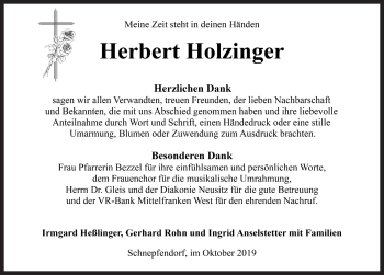 Traueranzeige von Herbert Holzinger von Rothenburg