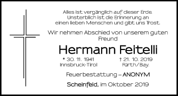 Traueranzeige von Hermann Feitelli von Neustadt/ Scheinfeld/ Uffenheim