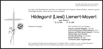 Traueranzeige von Hildegard Lienert-Mayerl