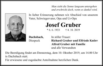 Traueranzeige von Josef Gruber von Neustadt/ Scheinfeld/ Uffenheim