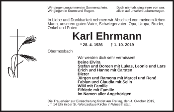 Traueranzeige von Karl Ehrmann von Dinkelsbühl/ Feuchtwangen