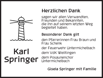 Traueranzeige von Karl Springer von Dinkelsbühl/ Feuchtwangen