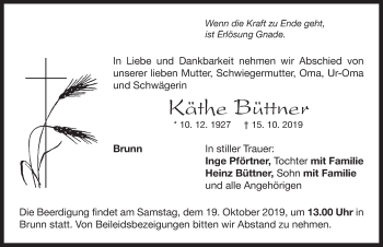 Traueranzeige von Käthe Büttner von Neustadt/ Scheinfeld/ Uffenheim