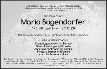 Traueranzeige von Maria Bogendörfer von Fränkische Landeszeitung