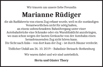 Traueranzeige von Marianne Rüdiger von Ansbach