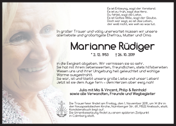 Traueranzeige von Marianne Rüdiger von Ansbach