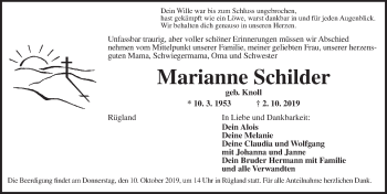 Traueranzeige von Marianne Schilder von Ansbach