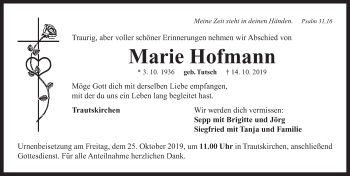 Traueranzeige von Marie Hofmann von Neustadt/ Scheinfeld/ Uffenheim