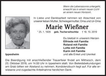 Traueranzeige von Marie Wießner von Neustadt/ Scheinfeld/ Uffenheim