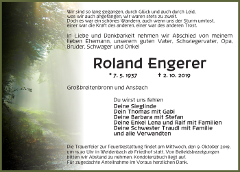 Traueranzeige von Roland Engerer von Ansbach
