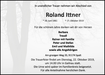 Traueranzeige von Roland Ittner von Rothenburg (Fränkischer Anzeiger)