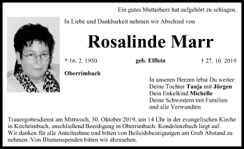 Traueranzeige von Rosalinde Marr von Neustadt/ Scheinfeld/ Uffenheim