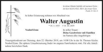 Traueranzeige von Walter Augustin von Neustadt/ Scheinfeld/ Uffenheim