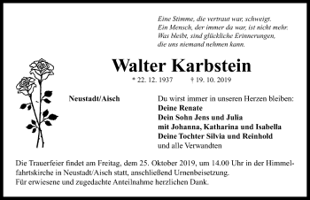 Traueranzeige von Walter Karbstein von Neustadt/ Scheinfeld/ Uffenheim