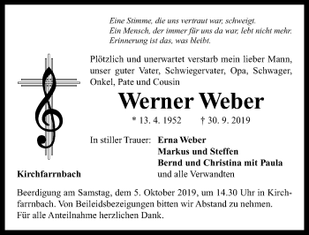 Traueranzeige von Werner Weber von Neustadt/ Scheinfeld/ Uffenheim