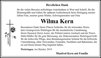 Traueranzeige von Wilma Kern  von Fränkische Landeszeitung