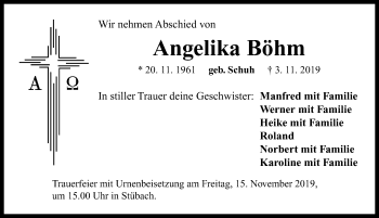 Traueranzeige von Angelika Böhm von Neustadt/ Scheinfeld/ Uffenheim