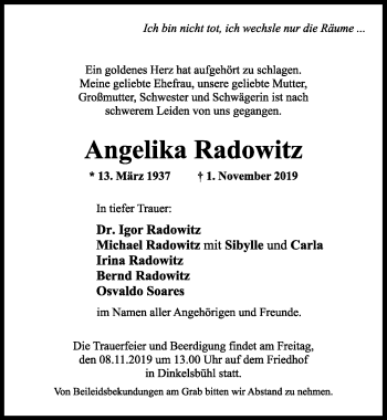Traueranzeige von Angelika Radowitz von Dinkelsbühl/ Feuchtwangen