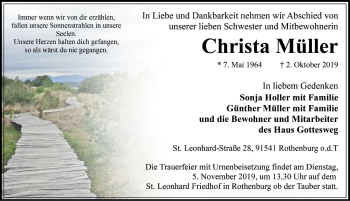 Traueranzeige von Christa Müller von Rothenburg