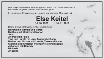 Traueranzeige von Else Keitel von Dinkelsbühl/ Feuchtwangen