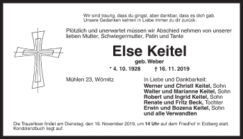 Traueranzeige von Else Keitel von Dinkelsbühl/ Feuchtwangen