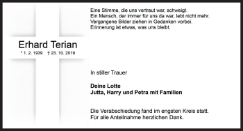 Traueranzeige von Erhard Terian von Rothenburg
