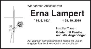 Traueranzeige von Erna Lampert von Ansbach