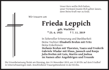 Traueranzeige von Frieda Leppich von Dinkelsbühl/ Feuchtwangen