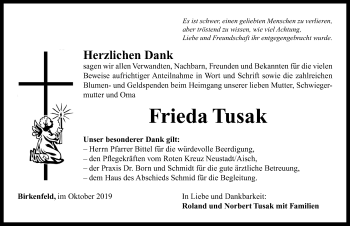 Traueranzeige von Frieda Tusak von Neustadt/ Scheinfeld/ Uffenheim