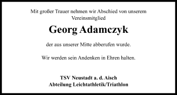 Traueranzeige von Georg Adamczyk von Neustadt/ Scheinfeld/ Uffenheim