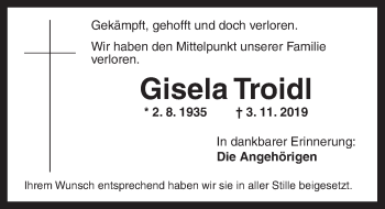 Traueranzeige von Gisela Troidl von Ansbach