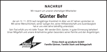 Traueranzeige von Günter Behr von Ansbach